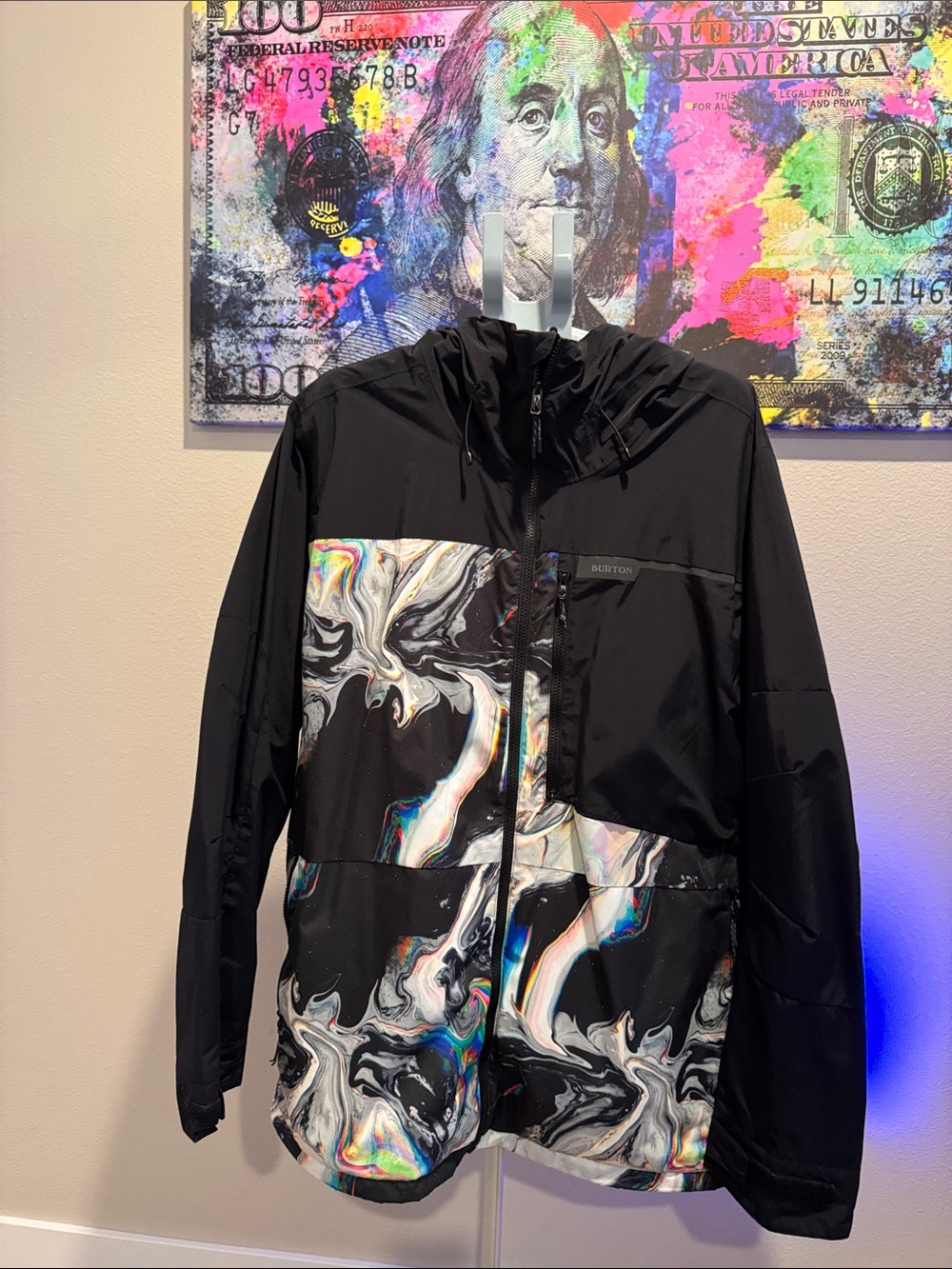 Burton Black Ski Jacket with Iridescent Marble Panels